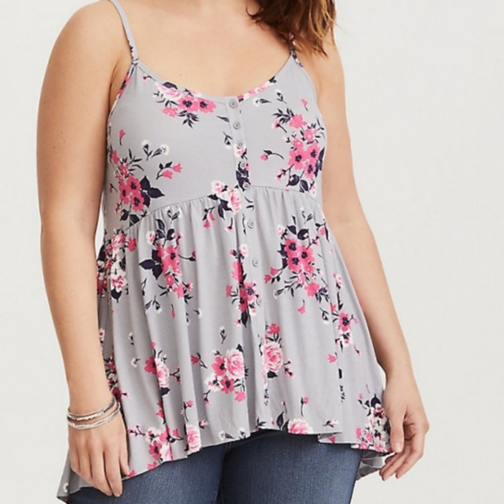 Torrid Gray Pink Floral Babydoll Cami